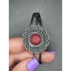 Vintage Native Look Red Coral Silver Tone Bracelet Size 7 #23